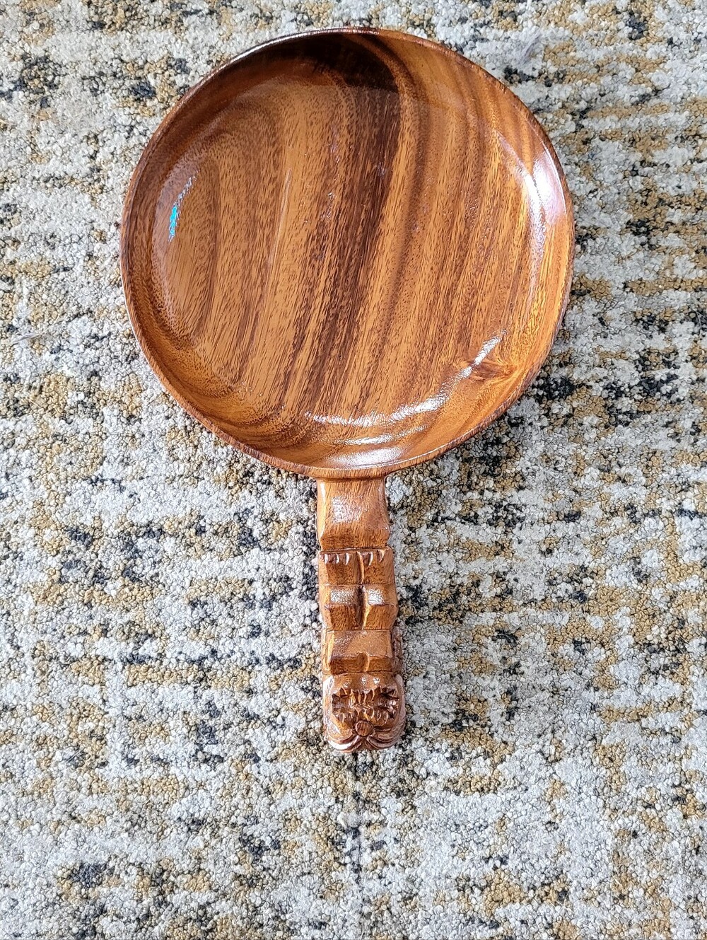 Monkeypod Hand-Carved Wooden Serving Bowl with Handle - Warm Brown